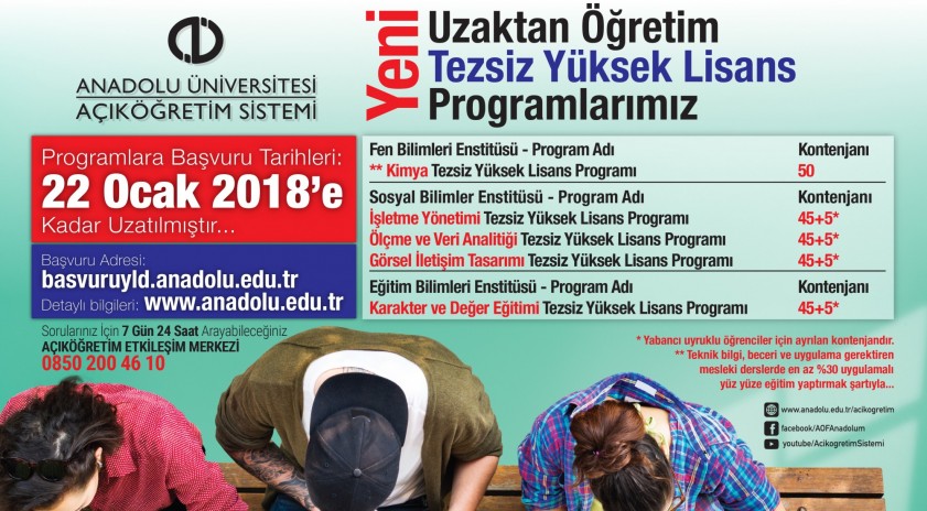 Anadolu Üniversitesi Uzaktan Öğretim Tezsiz Yüksek Lisans Programlarına 5 yeni program eklendi